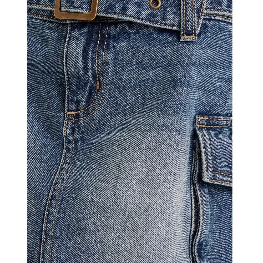 Justice Girls‎ Denim Cargo Skort with Belt Blue Wash Utility Skirt Size 7 NWT